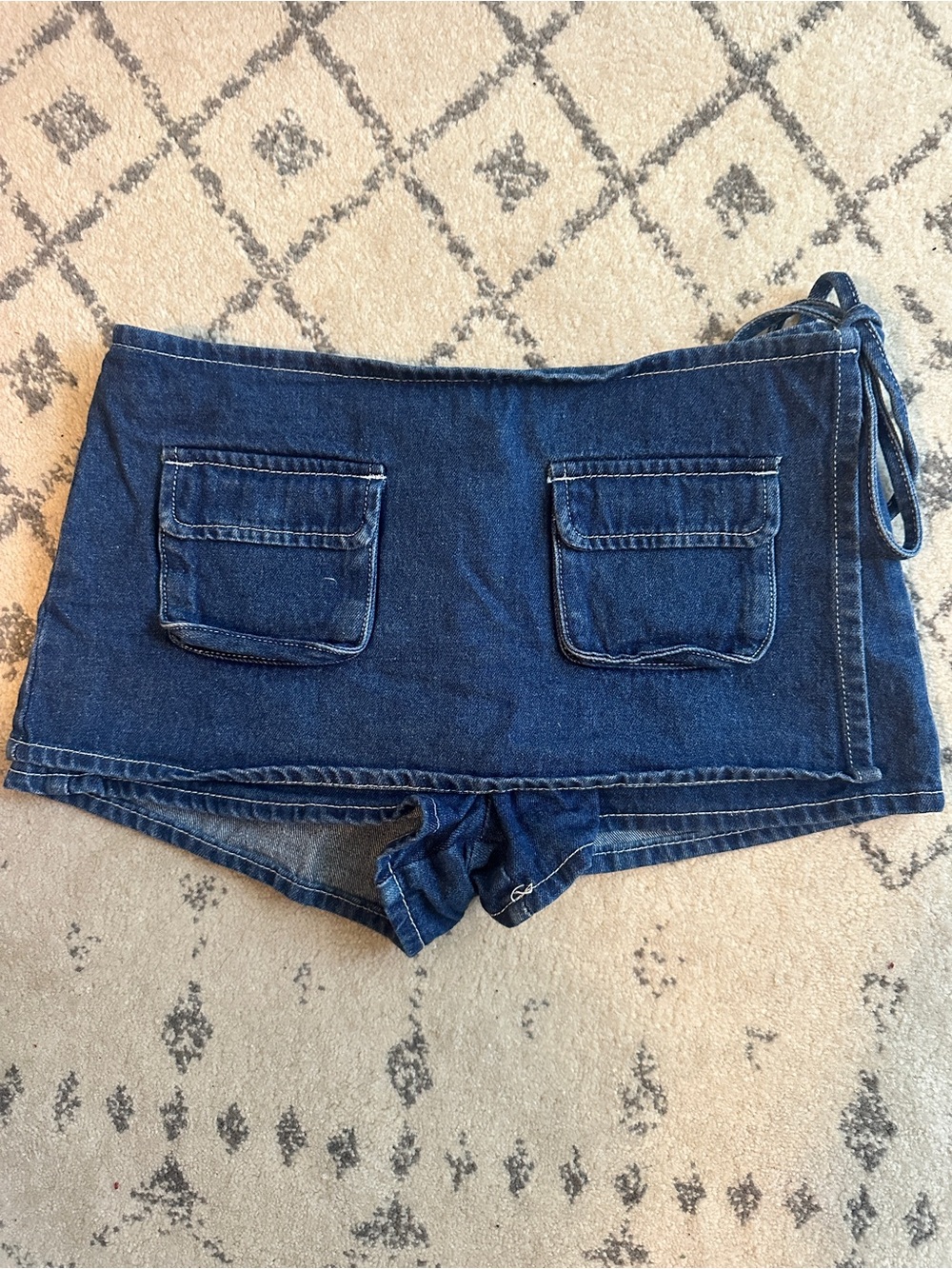 Lioness Dark Blue Denim Tie-Front Pocket Skort